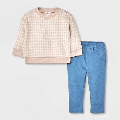 Image of Baby Faux Gingham Sweater & Bottom Set - Cat & Jack™ Light Brown Newborn