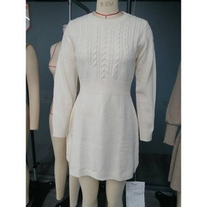 Women's Cable Knit Sweater Dress - Crew Neck Long Sleeve Cinched Waist Bodycon Midi Dress - 1 of 1
