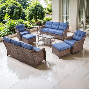 POCASSY 8 Piece 6-Inch Foam Thick Cushion Outdoor Furniture Set with Outdoor Sofa, Swivel Rocker Glider Chairs, Coffee Table, Ottomans, and End Table - 1 of 4