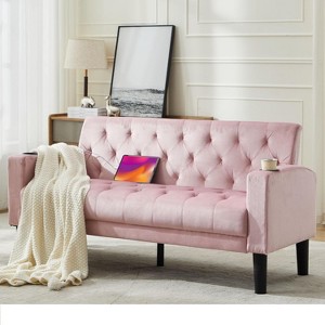 TYBOATLE Velvet Loveseat Sofa Set, 3-Piece Tufted Couch with 2 USB & Cup Holders, Small Space Furniture for Apartment, Office, Bedroom - 1 of 4