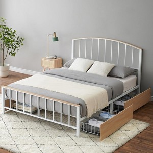 homfan Metal Platform Bed with Headboard & Footboard, Steel Slat Support, No Box Spring Needed Includes 4 Storage Drawers, Mattress Foundation - 1 of 4
