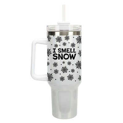 Elanze Designs I Smell Snow Winter Snowflakes 40 oz. Stainless Steel, Large Water Bottle Coffee Mug, Spill & Leak Resistant, Thermal Travel Tumbler