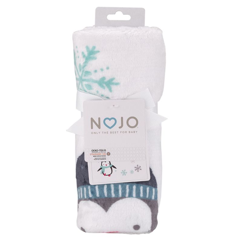 NoJo Penguin White, Aqua, and Gray "Let it Snow" Christmas Photo Op Super Soft Baby Blanket, 3 of 5