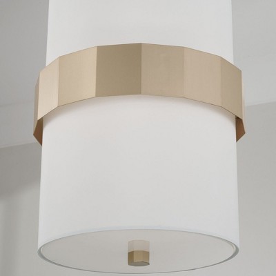 Elegant Transitional Soft Gold Pendant with White Fabric Shade