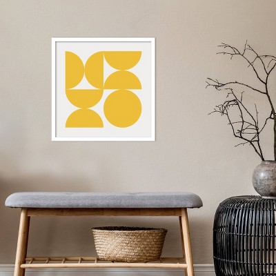 21" x 21" Yellow Geometric Abstract Wood Framed Wall Art