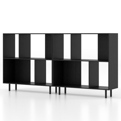 Tangkula 2PCS 4 Cubby Open Bookcase 3-Tier Freestanding Bookshelf w/ Detachable Metal Legs