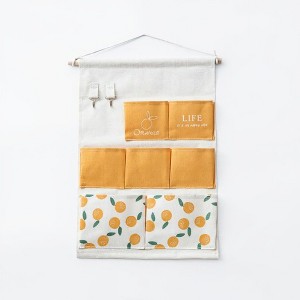 Anna-Kaci Hanging Wall Storage Organizer with Multiple Fabric Pockets and Orange Fruit Print Design - 1 of 4