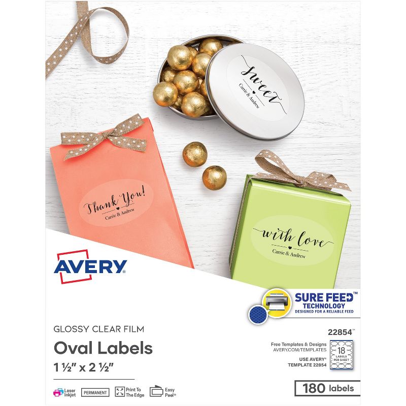Avery Labels Oval 10UP Laser/Inkjet 1-1/2"x2-1/2" 180/PK Glossy CL 22854, 1 of 2