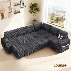 Dyonery sofa, with a pull-out bed, 5-seat sofa, adjustable backrest, storage space, small table and cup holder, tool-free assembly - 1 of 4