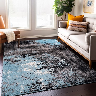 Blue and Gray Abstract 8' x 10' Synthetic Area Rug