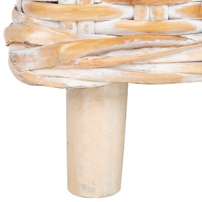 Natural White Wash Rattan Barrel Accent Chair with Cushion