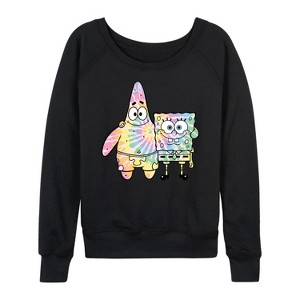 Women's - SpongeBob SquarePants - SpongeBob and Patrick Tie Dye Lightweight French Terry Wide Neck Long Sleeve Graphic Shirt - 1 of 4