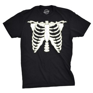 Mens Glowing Skeleton Rib Cage Cool Halloween Disguise T Shirt Glow in the Dark Tee - Crazy Dog Men's T Shirt - 1 of 4