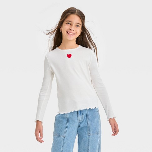 Girls' Long Sleeve T-shirt - Art Class™ White Hearts Xxl : Target