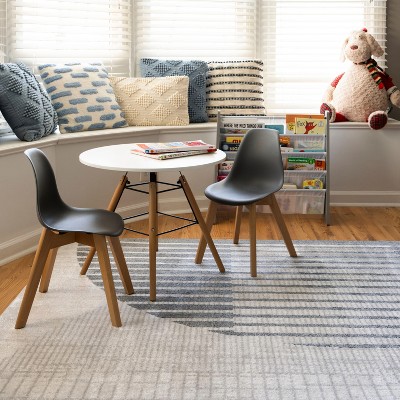 Astra Ivory Blue Geometric Mid-Century Modern Washable Area Rug