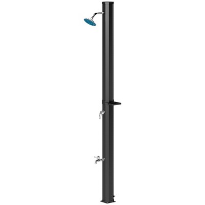 Outsunny 7.1FT Slolar Heated Outdoor Shower, 9.2 Gallon Outdoor Solar Shower with Side Tray for Backyard, Poolside, Beach, Spa