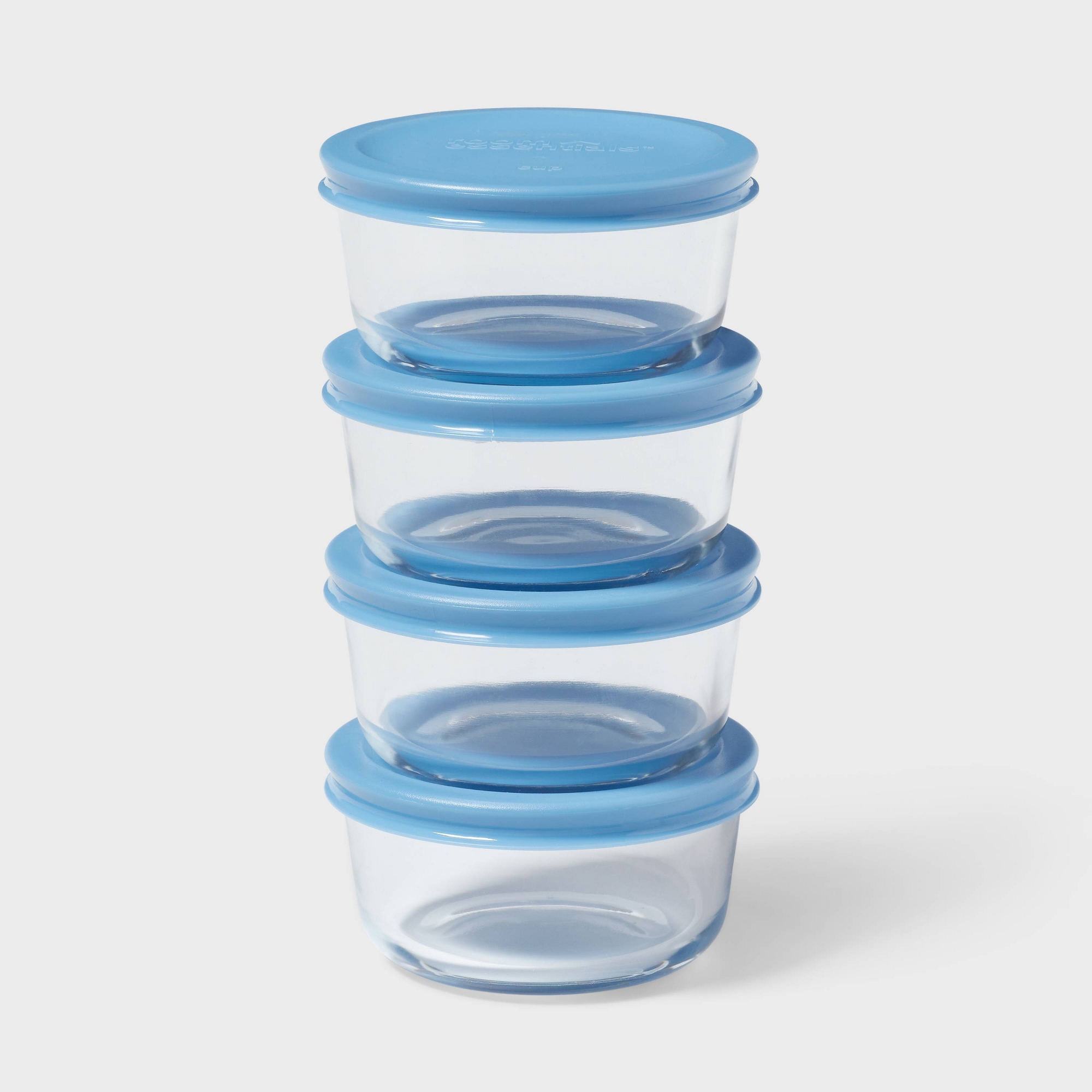 8pc (set of 4) 1c Round Glass Food Storage Container Set Blue - Room Essentials™