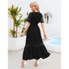 WhizMax Women's Lace Short Sleeve Maxi Dress V Neck High Elastic Waist Casual Flowy Beach Dress - 4 of 4