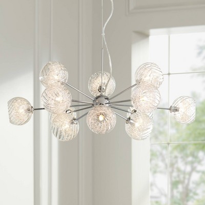 Modern Chrome Sputnik Chandelier with Mouth-Blown Glass Cups