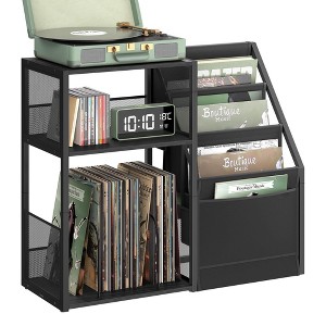 HDZNVF Record Player Stand, 3-Tier Side Table, Vinyl Record Storage up to 140 Albums, Ebony Black - 1 of 4