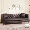TackView 81" Mid-Century Modern Chesterfield Sofa - Faux Leather 3-Seater Couch with Deep Seats, Button Tufting & 2 Pillows - 2 of 4