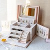 Baroque Style Pink Jewelry Box with Mirror, 3-Drawer Organizer for Bracelets, Earrings, Rings, Necklaces, Mothers Day Gift - 3 of 4
