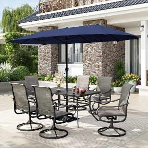 Captiva Designs 8pc Patio Dining Set with Rectangular Steel Table & Sling Swivel Chairs & Market Umbrella - 1 of 4
