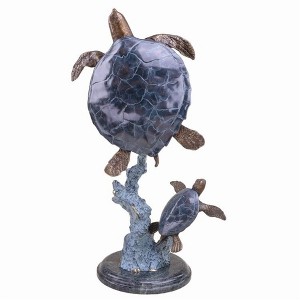 SPI Home Mother and Baby Sea Turtles Brass Sculpture – Coastal Family Marine Art, 27" Tall Ocean Accent - 1 of 3
