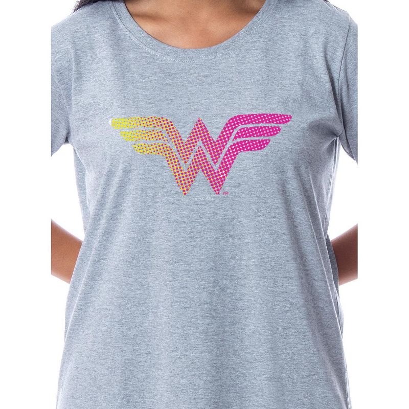 DC Comics Womens' Wonder Woman Superhero Nightgown Sleep Pajama Shirt Grey, 2 of 4