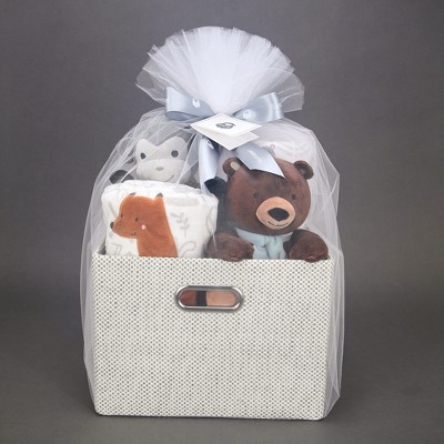 Image of Bedtime Originals 5-Piece Gray Baby Gift Basket - Gray, Animals, Jungle, Monkey