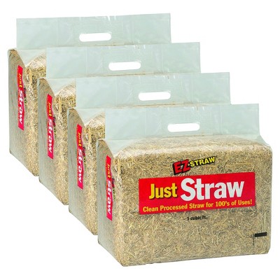 Rhino Seed EZ-Straw Just Straw 1 Cubic Foot Sun Protected Premium Clean Processed Seeding Straw Bale for Bedding, Nesting, and Craft Projects (4 Pack)