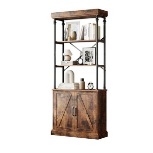 73" Tall Modern Bookshelf with Cabinet, 3 Tier Wooden Bookcase with Metal Frame, Freestanding Display Storage Cabinet for Bedroom, Living Room,Brown - 1 of 4