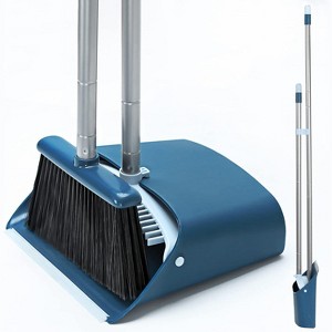 Standing Dustpan and Broom Set with 52" Long Extendable Handle, for Indoor, Kitchen, Office, and Lobby Floor Cleaning - 1 of 4