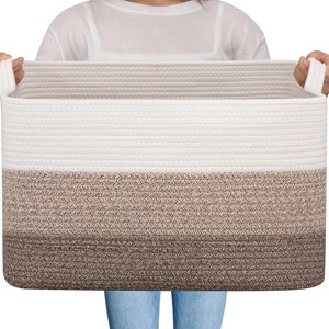 Aoibox Large Cotton Rope Woven Storage Basket with Handles for Blankets Toys Foldable Nursery Organizer 20x16x12 Gradient Brown - 1 of 4