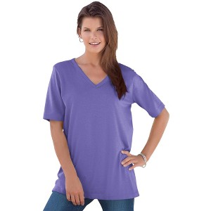 Roaman's Women's Plus Size Ultimate V Neck Tee - 1 of 4