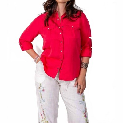 Women's Wo's Slub Snap Front Long Sleeve Shirt - PAPARAZZI
