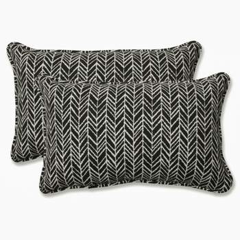 Outdoor/Indoor Herringbone Black Rectangular Throw Pillow Set of 2 - Pillow Perfect
