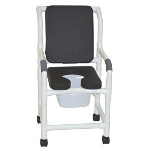 MJM International Corporation Shower Chair 18 In Width 3 In Black Cushionpadded Back Black 10 Qt Slide Out Commode Pail300 Lbs Wt - 1 of 1