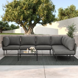 LayinSun 7 Pieces Rope Woven Patio Furniture Set, Modern Modular Sectional Sofa with Coffee Table and Upgrade Thickness Cushion - 1 of 4