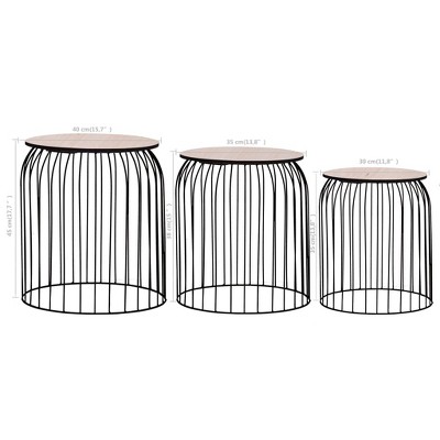 Copper Frame Black Wood Round Nesting Coffee Tables Set