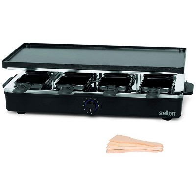 Salton PG1645 Indoor Raclette Electric Table Top Non Stick Party Griddle Grill with Adjustable Temperature Control, Serves 8 People, Black