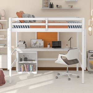 NicBex Full Size Bunk Bed with Desk Loft Bed Pine Frame Bed Frame with Writing Board, Lockers, Guardrails and Ladder, No Box Spring Required - 1 of 4