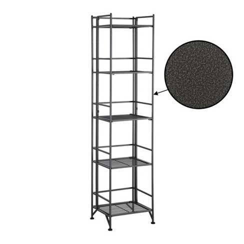 57.5 Extra Storage 5 Tier Folding Metal Shelf with Scroll Design Black -  Breighton Home