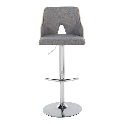 Stella Adjustable Swivel Barstools in Gray Fabric and Chrome, Set of 2
