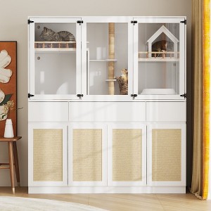 FUFU&GAGA White Large Cat Cabinet Sisal Door Built-in Cat Climbing Shelf Large space and storage function - 1 of 4