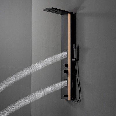 Black and Bamboo Stainless Steel Shower Panel System