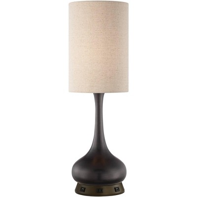 360 Lighting Modern Table Lamp with USB and AC Power Outlet Workstation Charging Base 24.5" High Espresso Bronze Droplet Living Room Desk Office