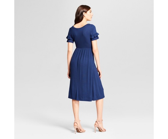 Women's Knit Dress with Double Ruffle Sleeve - Vanity Room Blue M