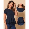 INSPIRE CHIC Women's Short Sleeve Round Neck Stretch Business Classic Peplum Top - 2 of 4
