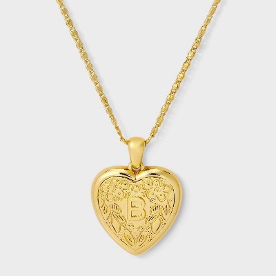 14K Gold Dipped Heart Charm Initial Necklace - A New Day™ Gold